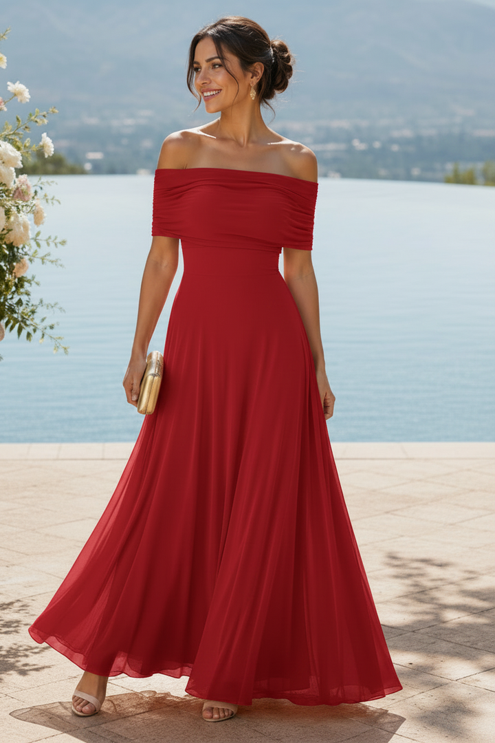 Sophisticated women's occasion midi dress with stylish draping for celebrations.