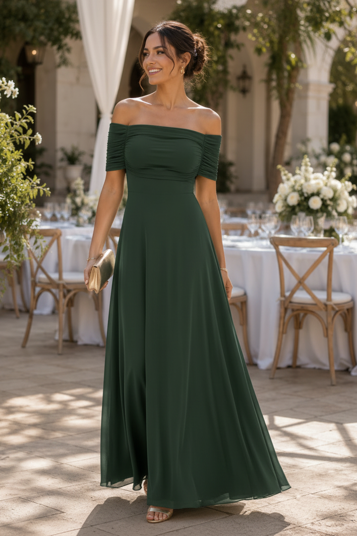 Formal women's midi dress featuring elegant draped details, ideal for special events.