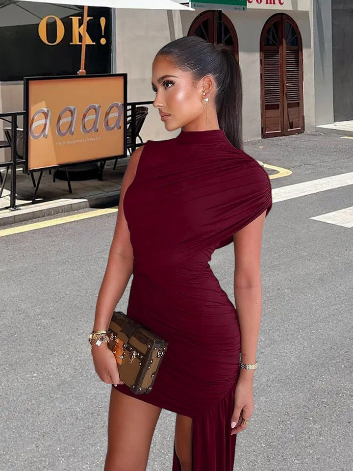 Elegant women's draped mini dress, perfect for cocktail parties & special occasions.