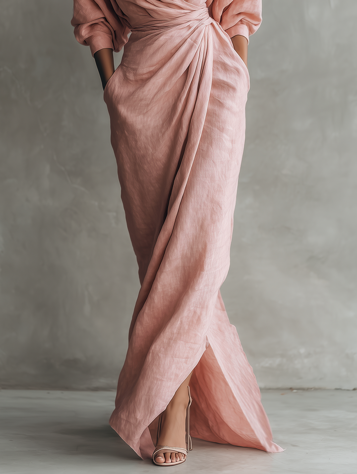 Stylish women's elegant flowy maxi dress, V-neck, batwing sleeves, perfect for formal events.