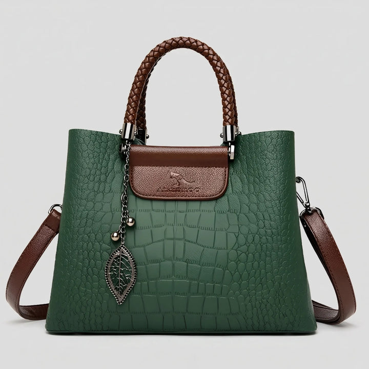 Versatile ladies fashion shoulder bag: an embossed tote with braided handles, ideal as a stylish daily purse.