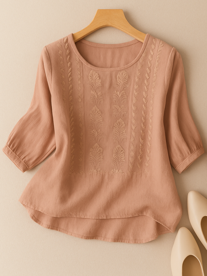 Versatile women's long sleeve blouse with elegant embroidery. Relaxed fit for comfortable spring & summer fashion.