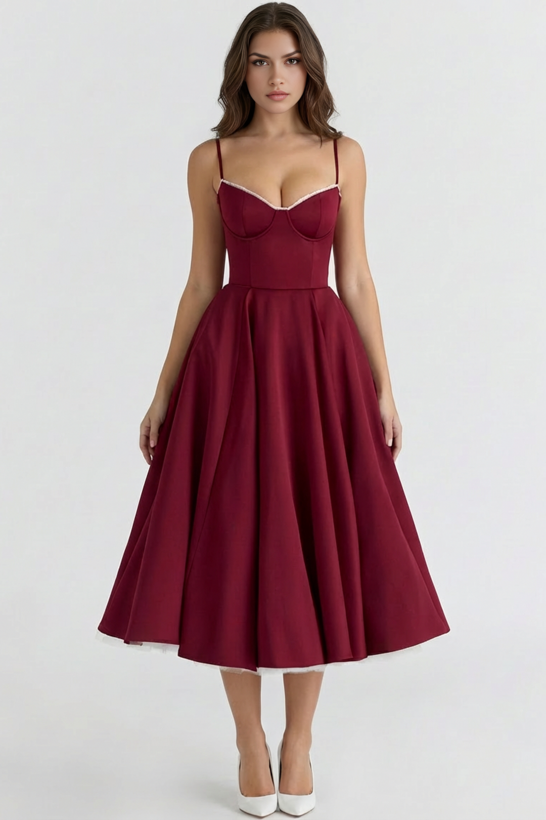 Feminine Enchanting Grace celebration midi dress, versatile for summer events & party wear.