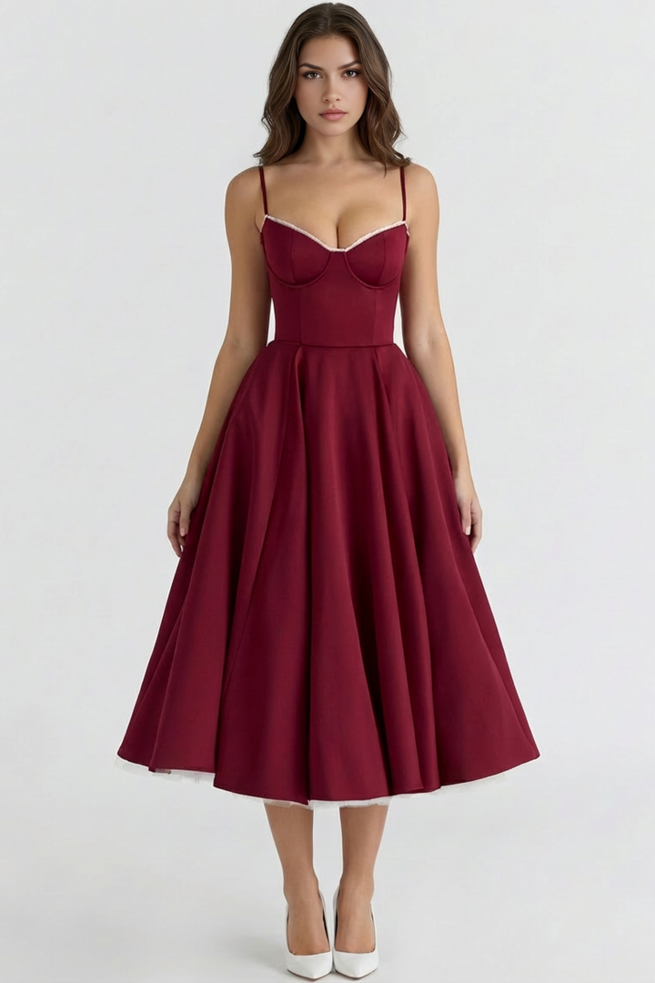 Feminine Enchanting Grace celebration midi dress, versatile for summer events & party wear.