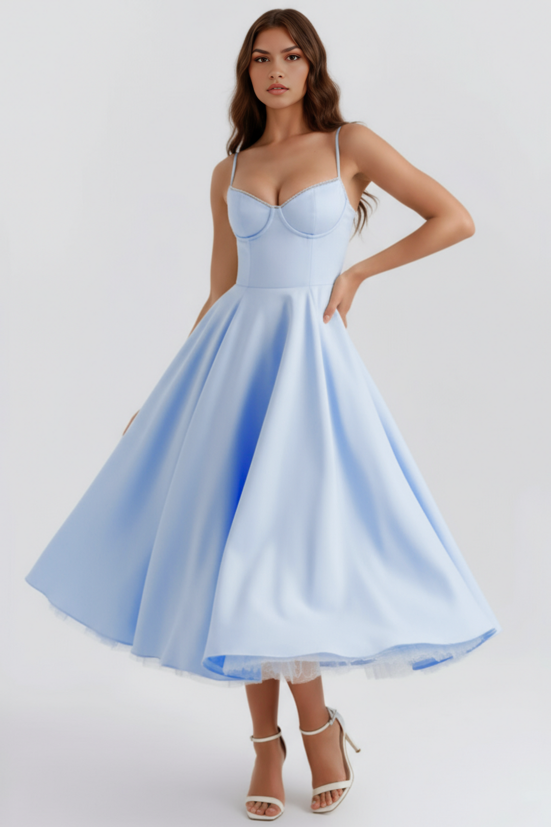 Feminine Enchanting Grace midi dress, ideal for summer events, cocktail parties & celebrations.