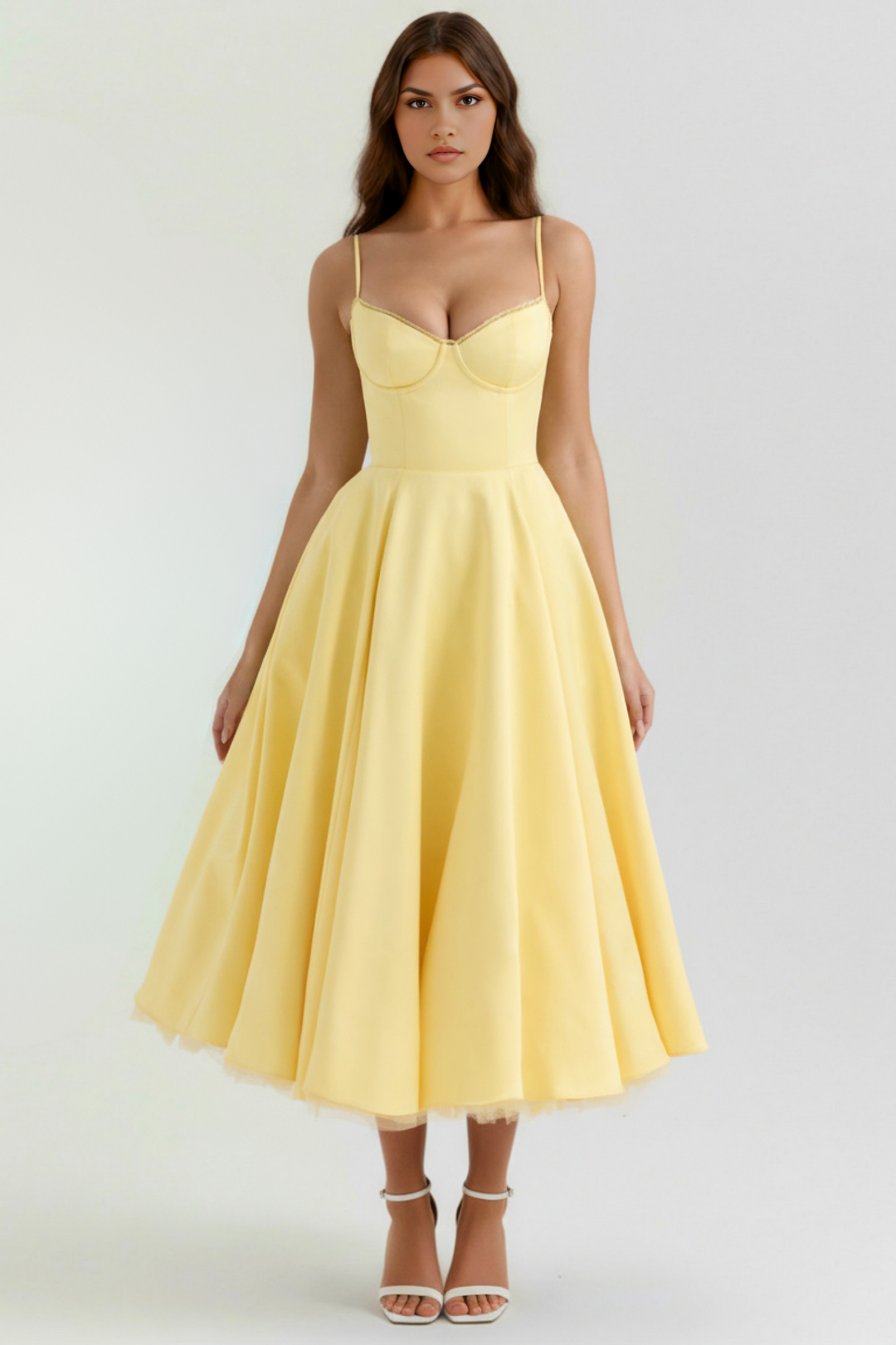 Graceful women's midi dress for celebrations, elegant party wear, feminine summer fashion.