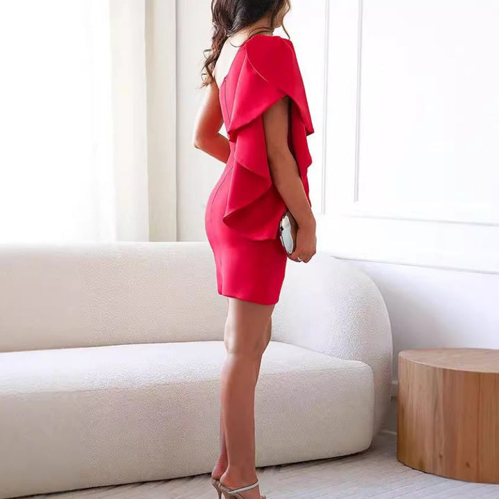 Chic women's fitted mini dress, ideal for evening wear & flattering for cocktail parties.