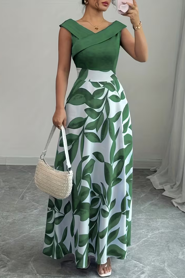 Casual yet elegant women's A-line maxi dress with vibrant floral print, practical pockets & flattering v-neck.