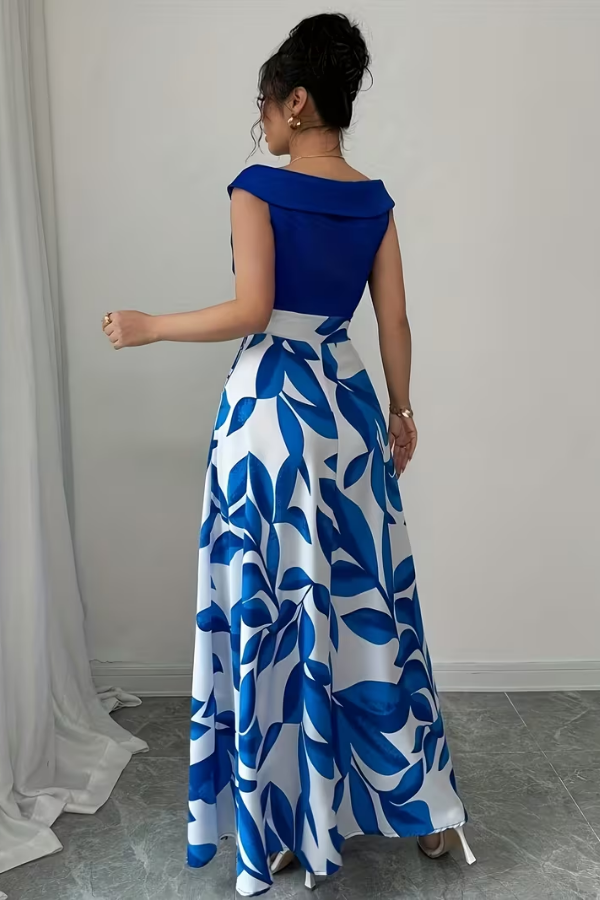 Chic women's floral print A-line maxi dress featuring a stylish v-neck and convenient side pockets.