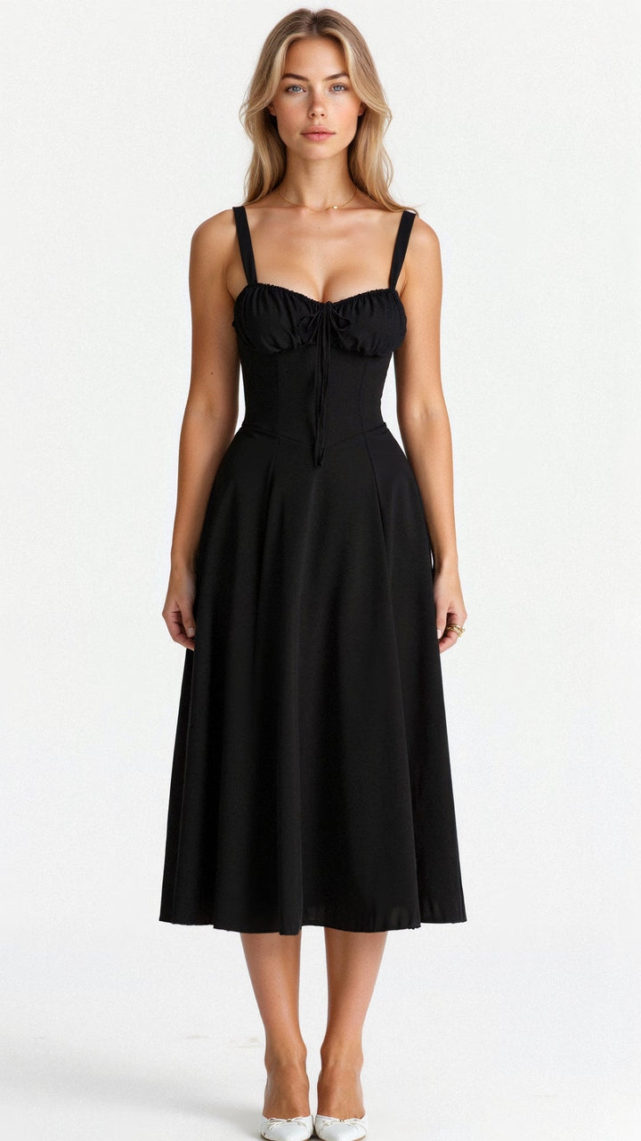 Gorgeous floral print corset midi dress for women, ideal for elegant evening events or summer parties.
