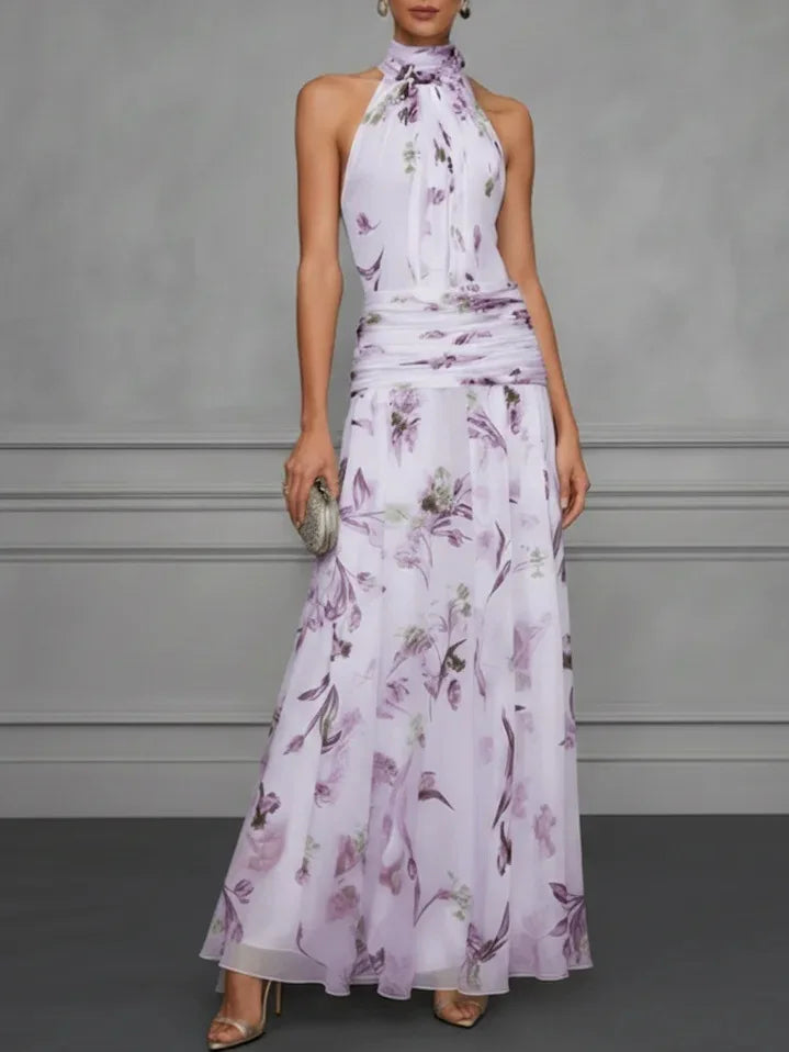 Chic floral pattern halter maxi dress for women, excellent choice for wedding guests or summer parties.
