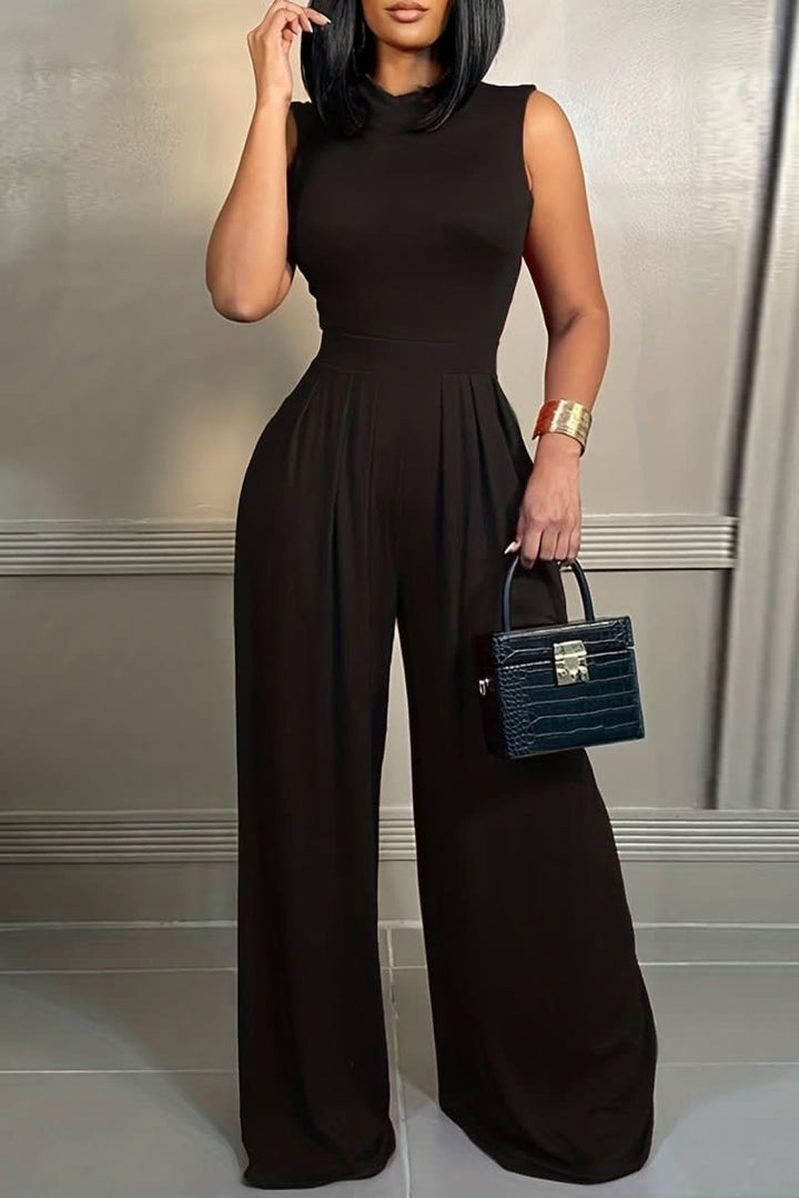 High neck floral women's jumpsuit, elegant and sophisticated, suitable for parties & special occasions.