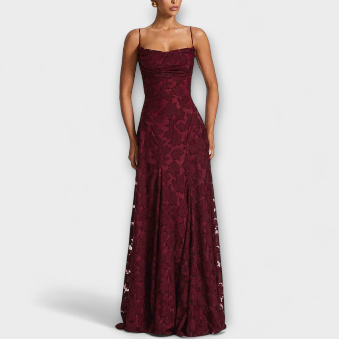 Stunning women's formal floral lace maxi dress, an elegant choice for any special evening occasion.