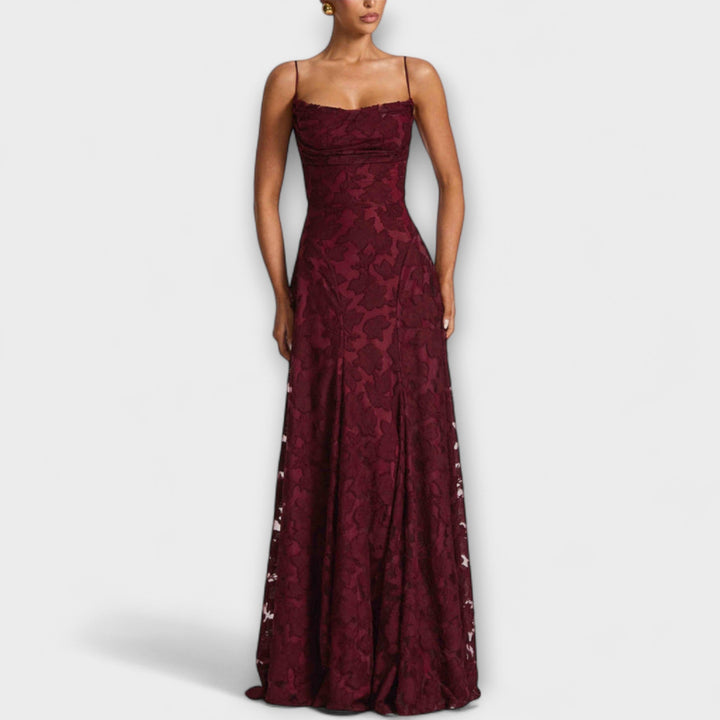 Stunning women's formal floral lace maxi dress, an elegant choice for any special evening occasion.
