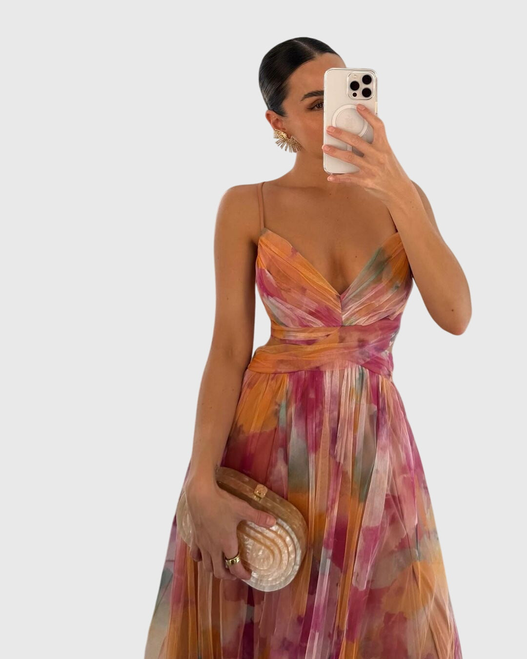 Flowy elegant floral maxi dress for women, ideal for summer occasions & vacation wear.
