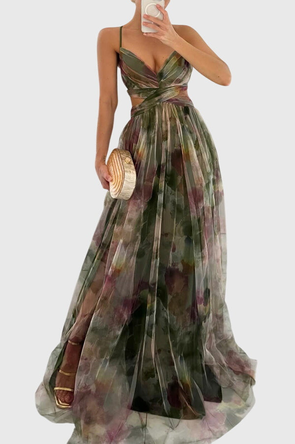 Comfortable women's floral summer maxi dress, flowy and elegant for beach or vacation.