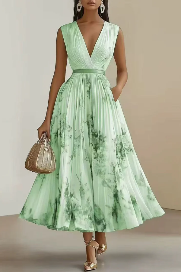 Women's elegant floral long sleeve maxi dress with V-neck, a stylish choice for spring & summer events.