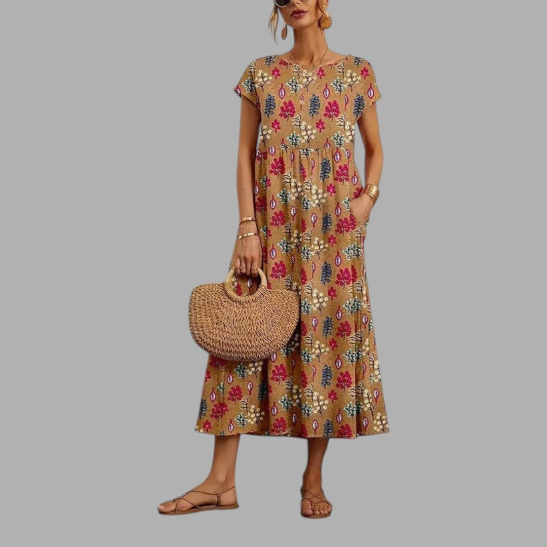 Elegant women's floral midi dress, perfect for graceful occasions. Ideal for semi-formal parties & spring/summer style.