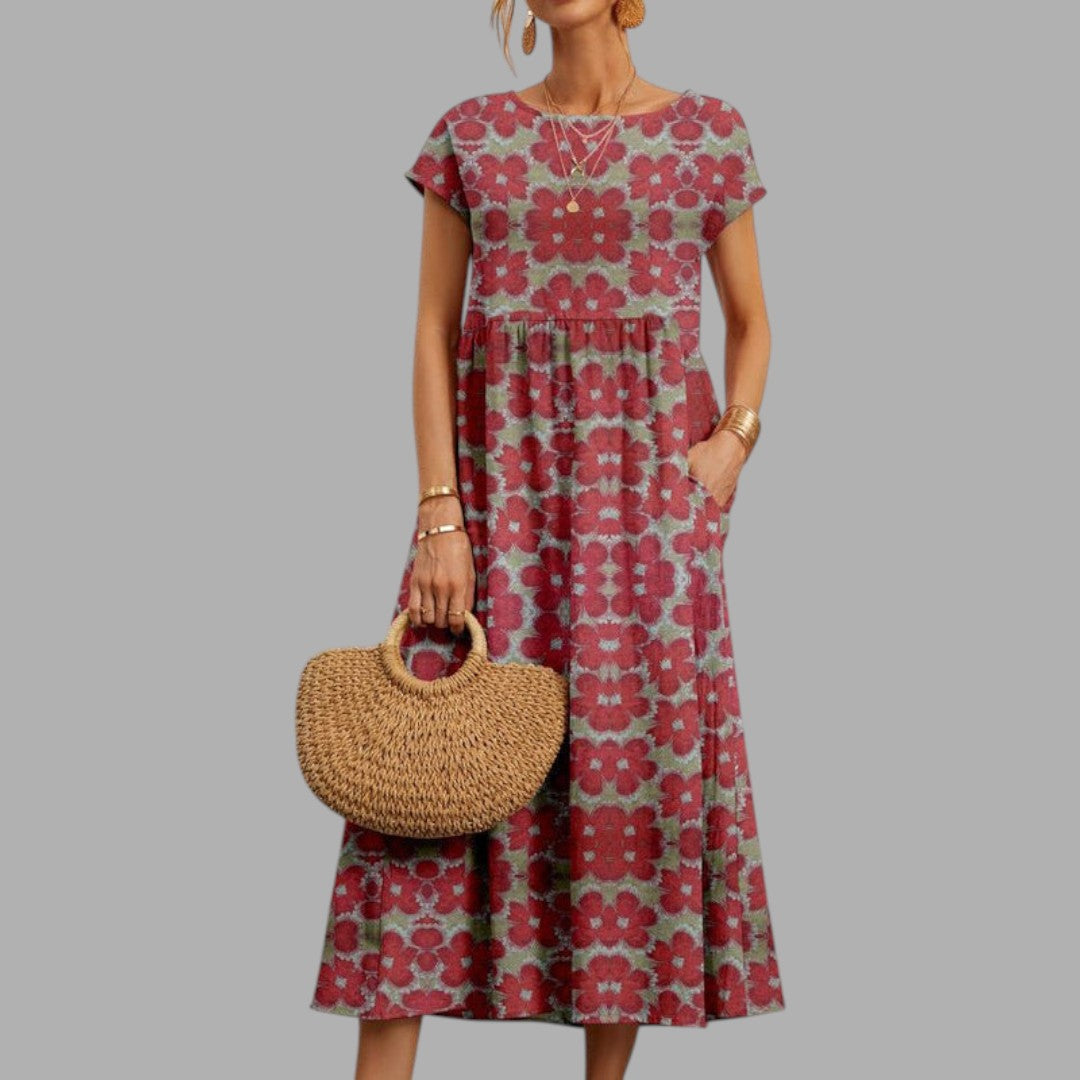 Graceful women's floral midi dress. Elegant spring/summer fashion, perfect for parties & special occasions.