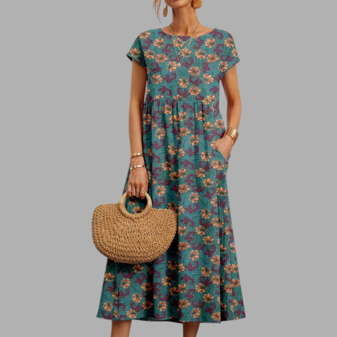 Beautiful women's floral midi dress, elegant and stylish. Perfect for semi-formal events, spring parties & summer fashion.
