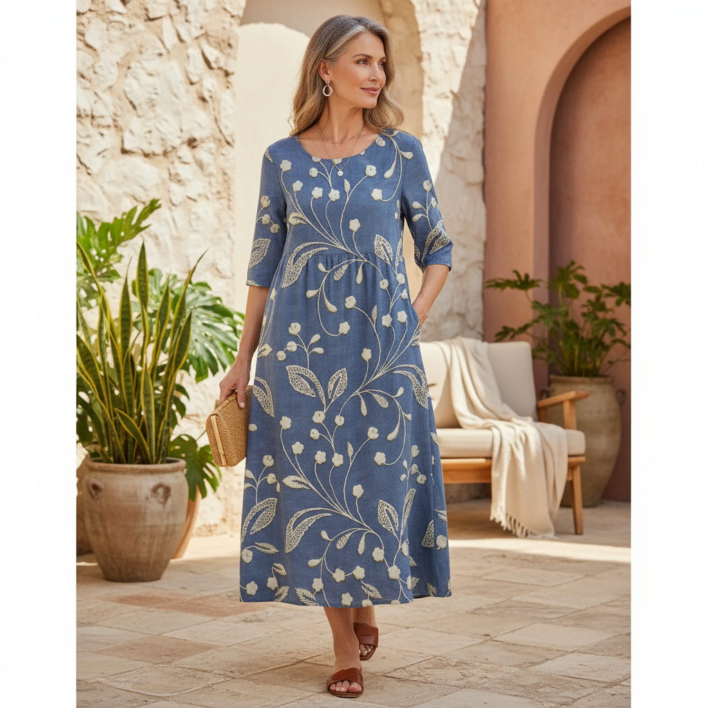 Elegant women's floral print midi dress, perfect for summer parties & special occasions.