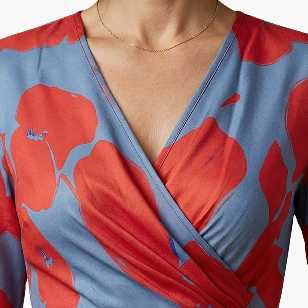 V-neck floral maxi dress, women's elegant summer attire, flattering and versatile long style.