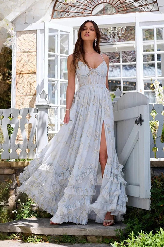 Stunning women's event dress. Elegant, flowing maxi gown perfect for formal occasions & evening wear.