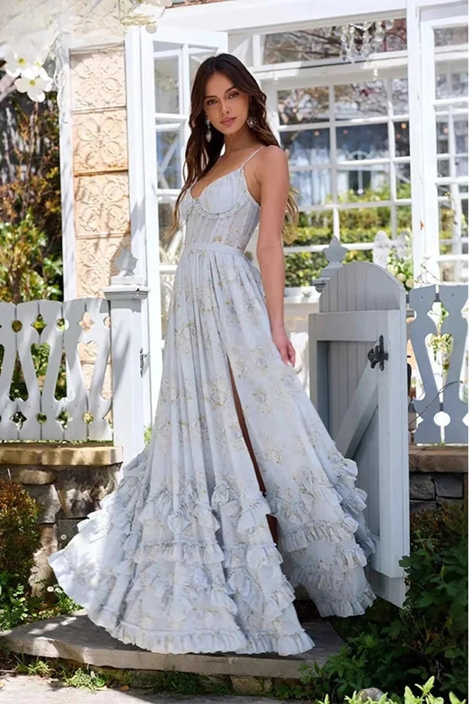 Sophisticated women's long maxi dress. Flowing elegant formal gown, ideal for evening parties & events.