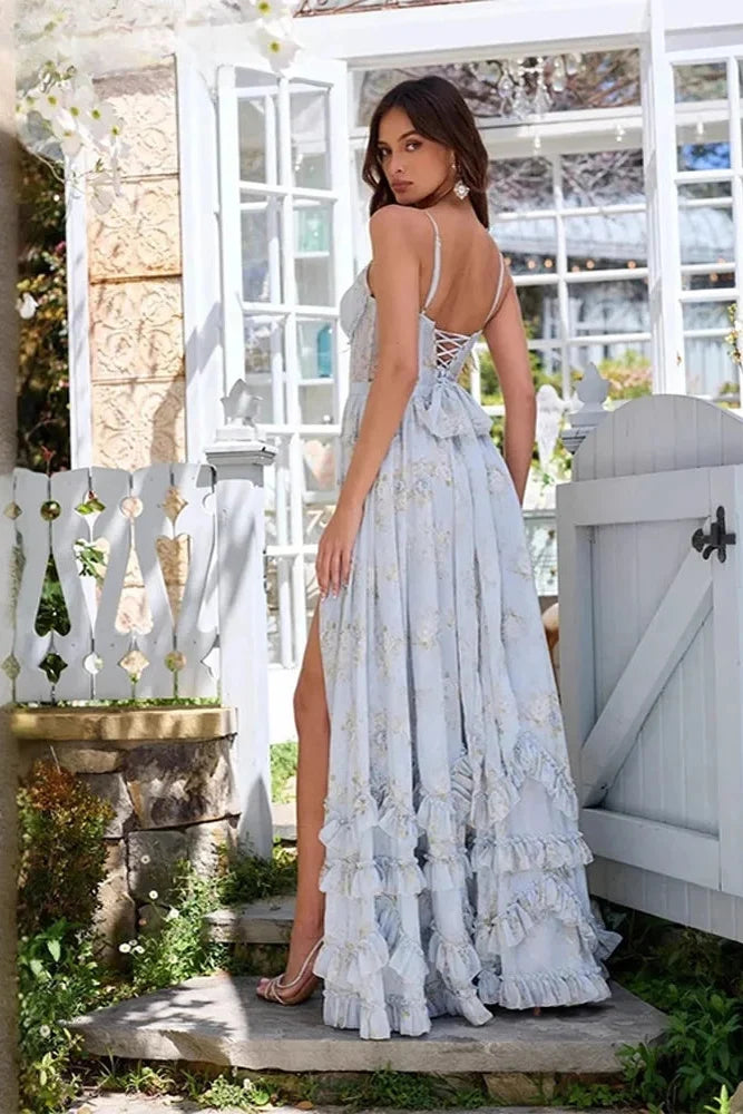 Elegant flowing maxi dress, a sophisticated women's formal gown designed for special evening occasions.