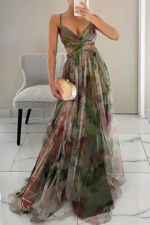 Vibrant sleeveless maxi dress for women. Soft fabric creates a beautiful flow, great for summer fashion & events.