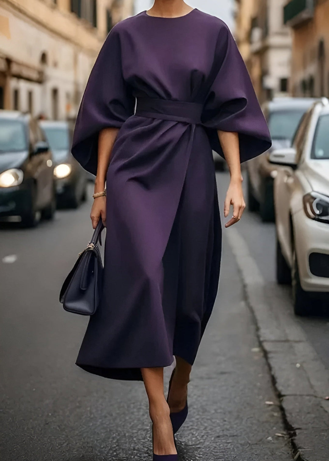 Women's elegant flowy maxi dress with a sophisticated waist belt, embodying chic and versatile summer style.