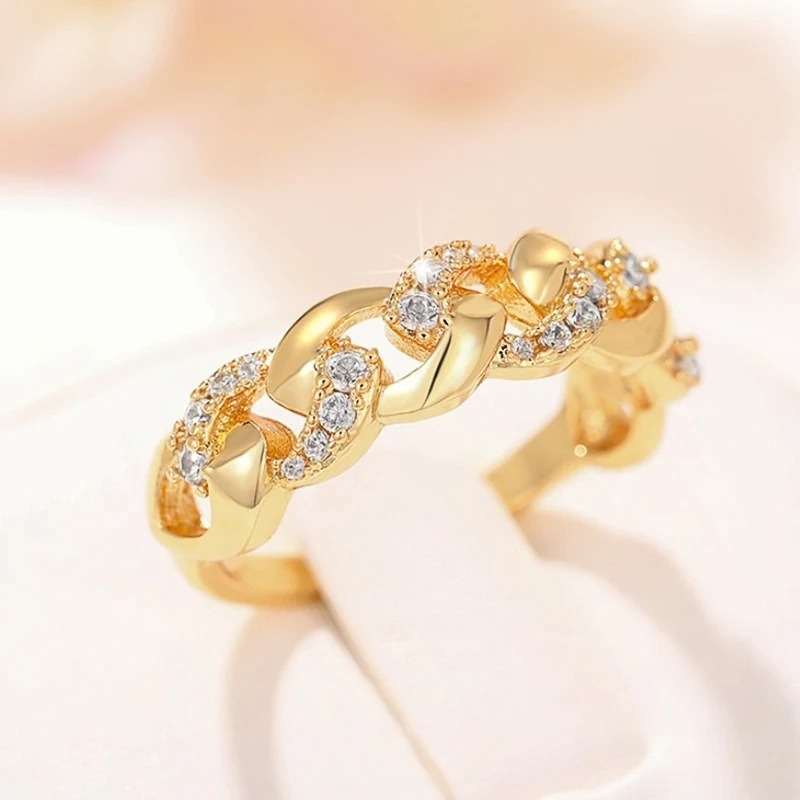 Elegant women's gold chain ring; versatile everyday fashion jewelry. Perfect gift for her.
