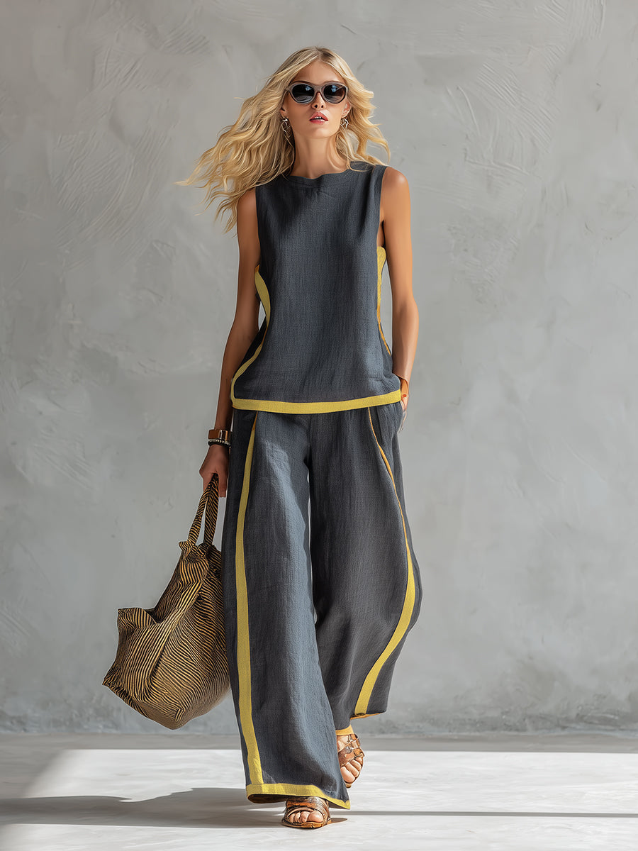 Fashionable women's gray vest from a two-piece pants set. Chic, versatile, and elegant for any occasion.