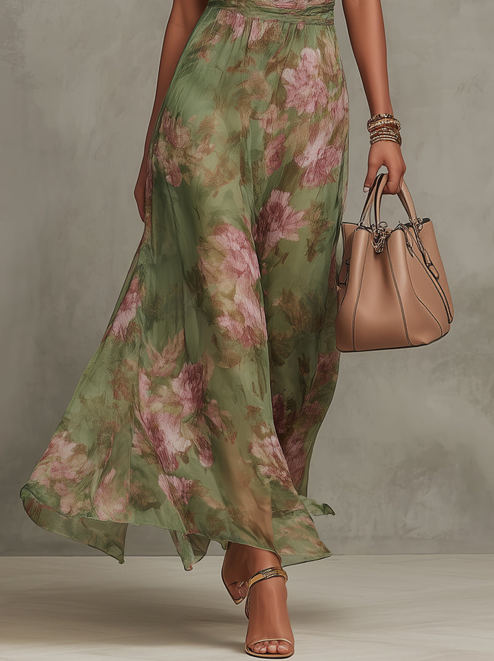 Vibrant green maxi dress for women, featuring an elegant halter neckline & flowing A-line skirt, great for guests.