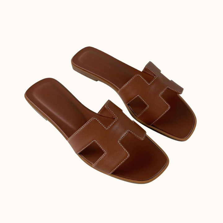 Women's elegant H-strap slip-on sandals with low heel, perfect comfortable summer shoes for daily wear.