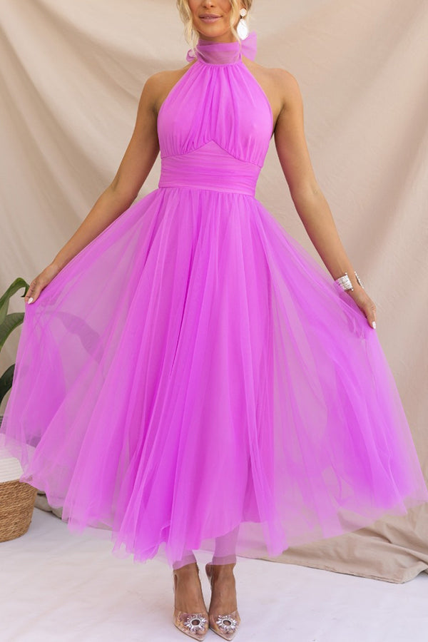 Elegant Women's Halter Maxi Wedding Guest Dress, perfect for formal evening events.