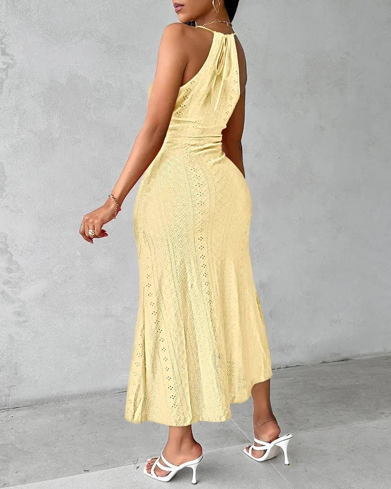 Women's elegant halter neck maxi dress, perfect for formal evening events, parties, or vacation wear.