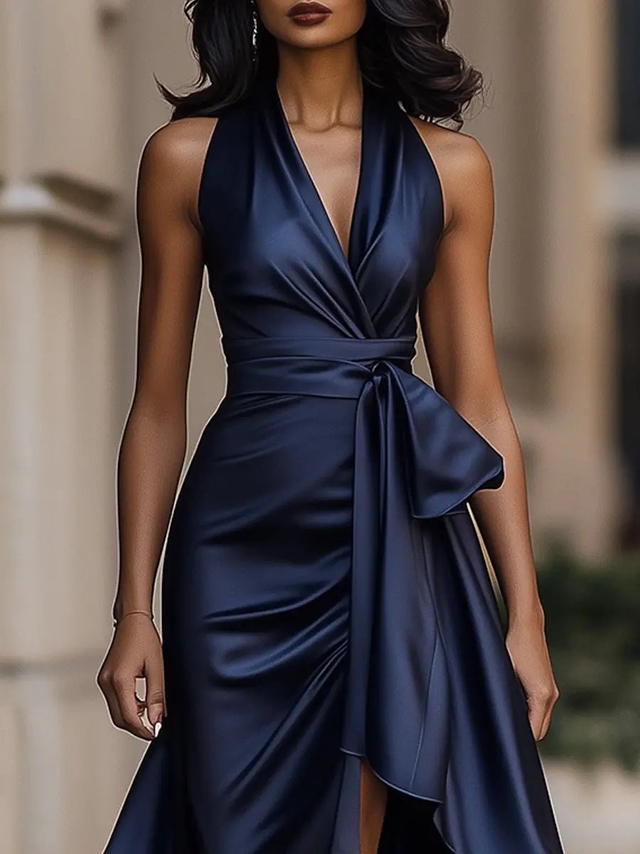 Graceful long halter neck maxi dress for women, ideal elegant formal wear for evening events.
