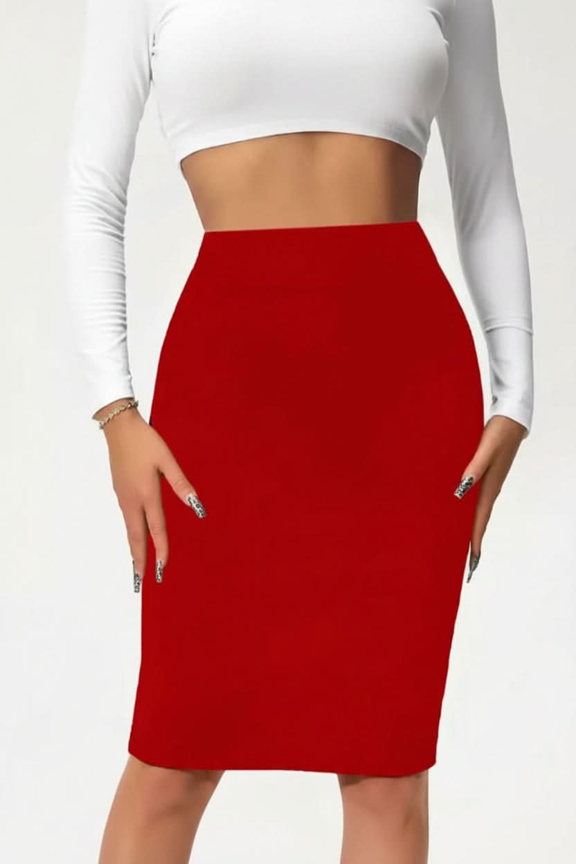 Sophisticated high-rise pencil skirt for women. A tailored midi skirt, perfect for professional office wear.