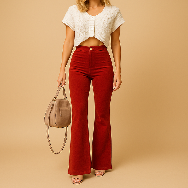 Stylish women's high waist flared trousers, a modern wardrobe essential for effortless elegance & comfort.