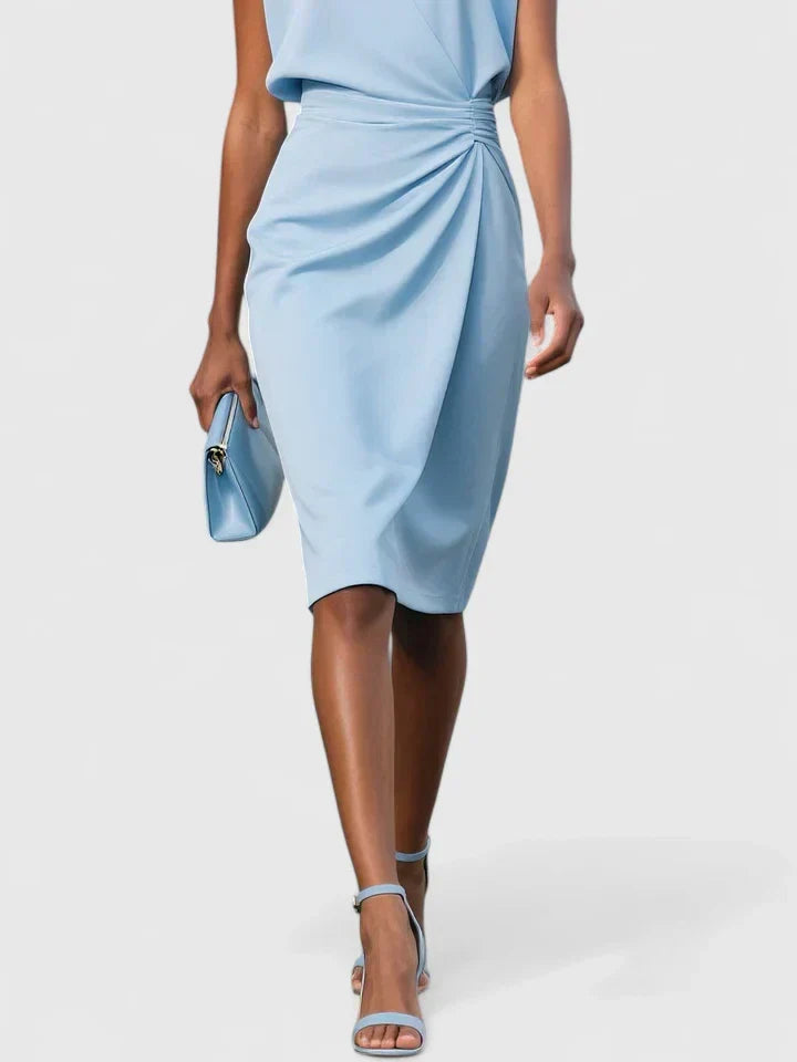 Stunning keyhole midi dress, ideal evening wear for special occasions, features elegant ruching.