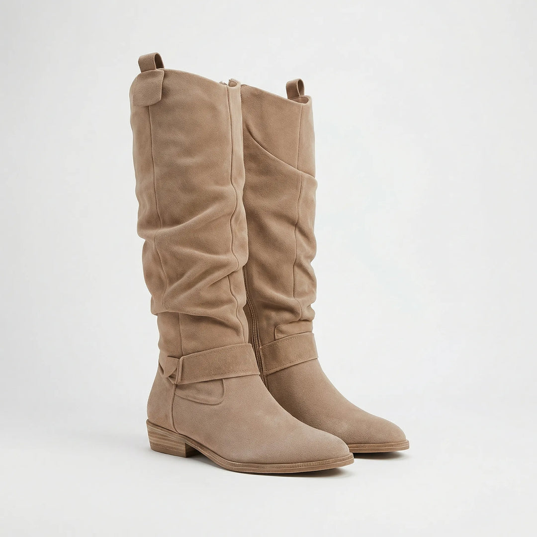 Chic women's knee-high boots for fall. Elegant design, comfortable block heel & easy side zipper for stylish daily wear.