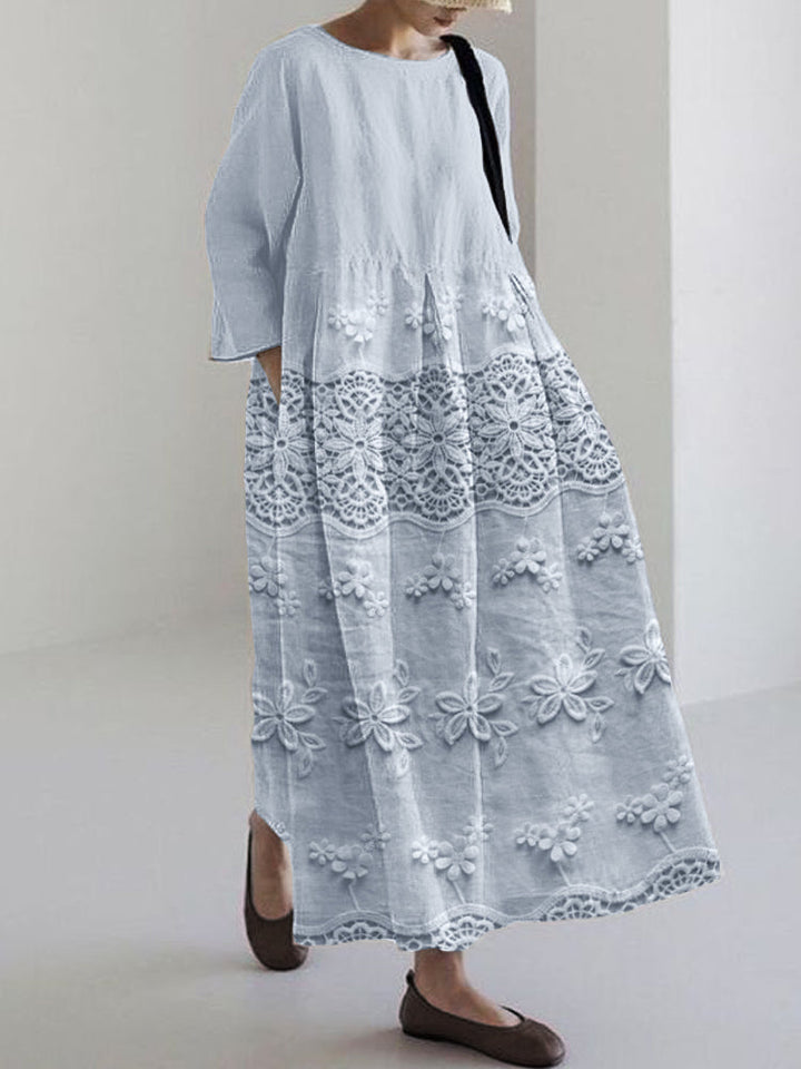 Comfortable and elegant women's midi lace dress, ideal for summer parties or special occasions. White option shown.