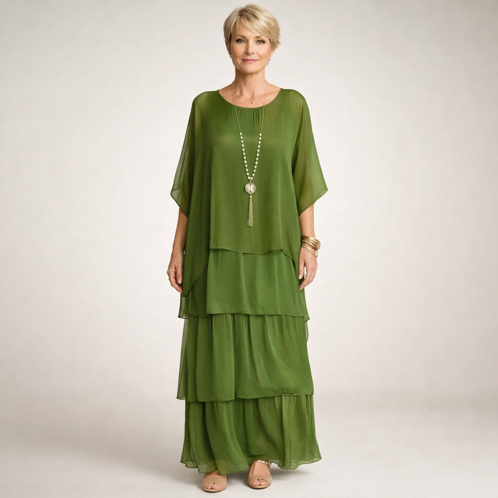 Elegant Women's Layered Maxi Dress, perfect for parties & vacation. Flowy A-line design.