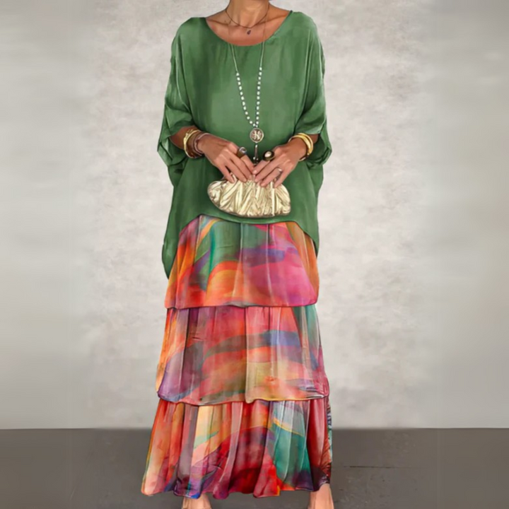 Elegant women's long flowing maxi dress, perfect for summer occasions & comfortable style.