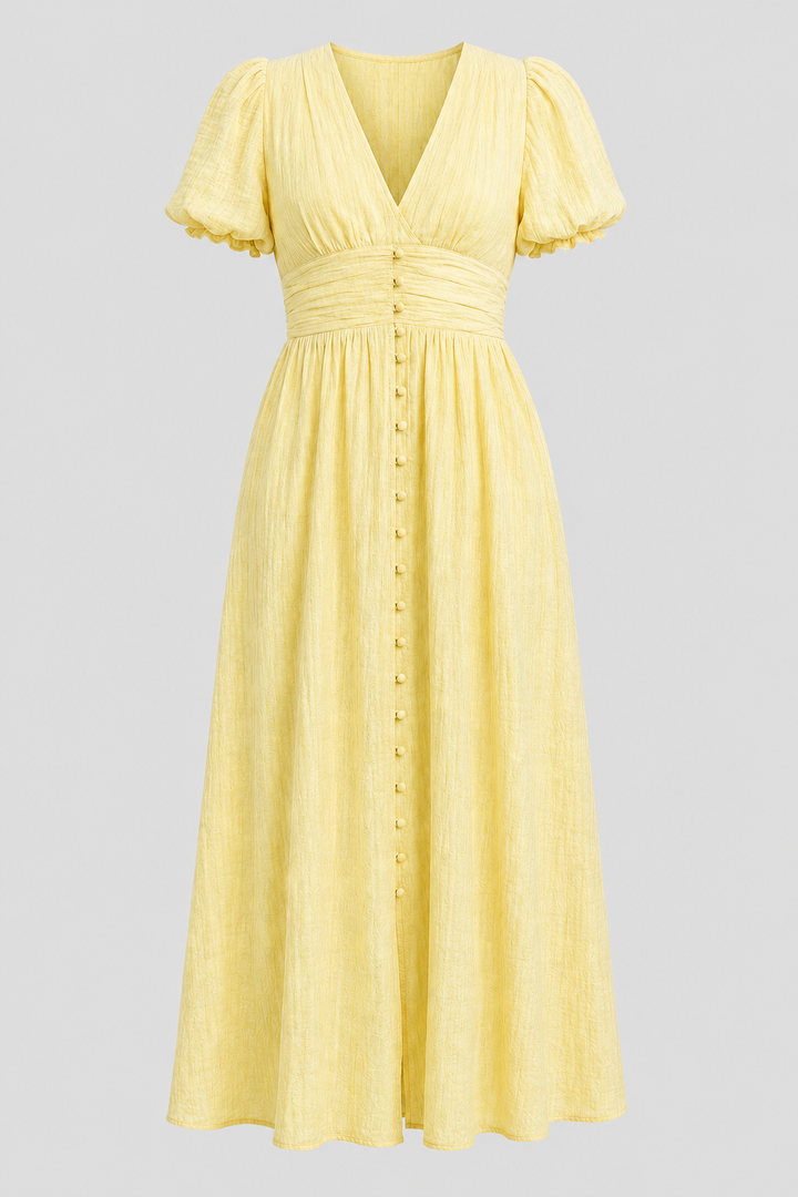 Elegant women's long maxi dress with stylish puff sleeves. Perfect for occasions, summer, or romantic style.