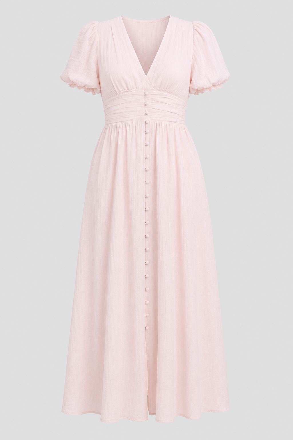 Stylish women's elegant long maxi dress with distinct puff sleeves. Perfect for a sophisticated party look.