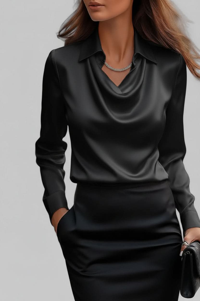 Women's elegant long sleeve top, a versatile and stylish draped blouse perfect for formal wear.