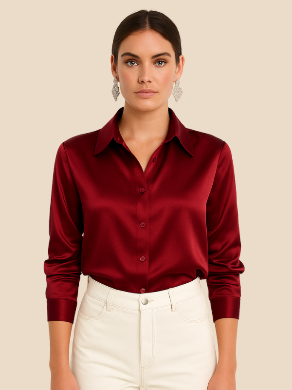Elegant women's long sleeve button blouse for office & casual wear.