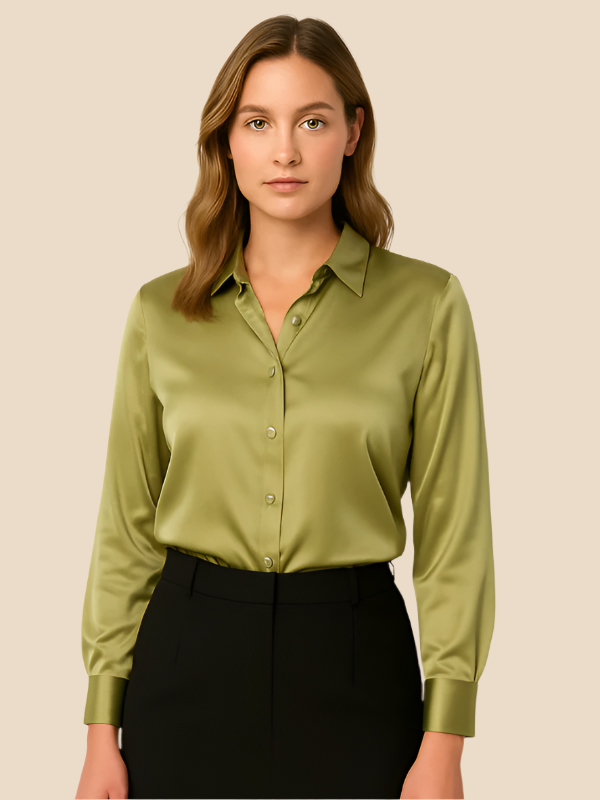 Chic women's long sleeve button blouse, perfect for layering or wearing alone.